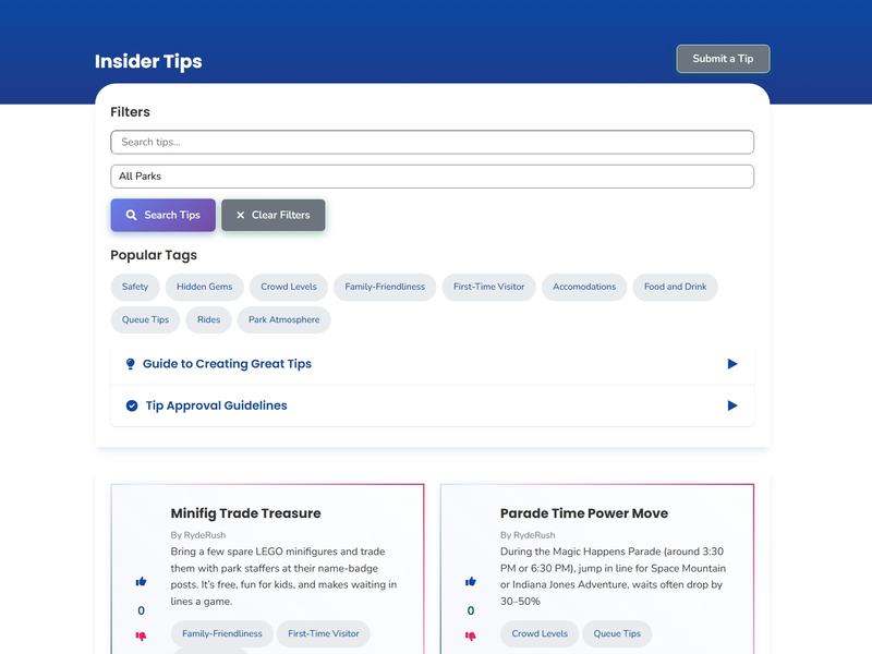 Insider Tips were user generated and curated searchable tips
